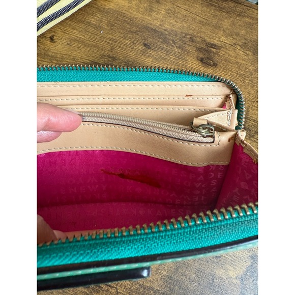 Kate Spade New York Continental Wallet Green Leather Zip Around Pink Interior - Picture 10 of 14